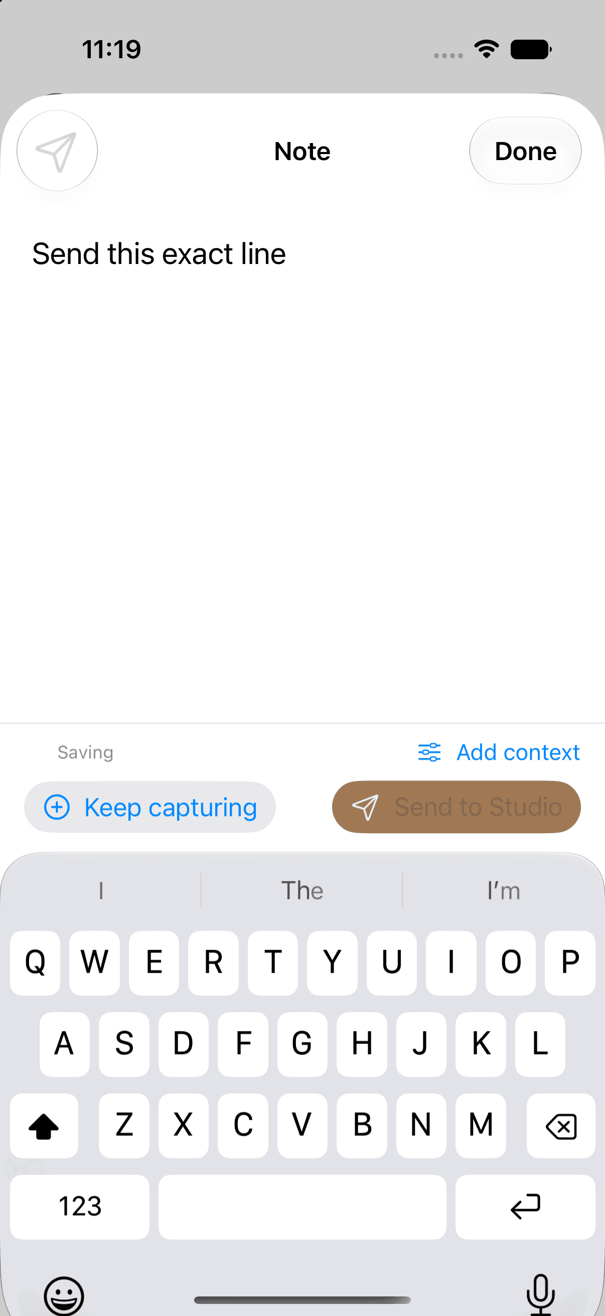 Kordra Capture text idea saved on iPhone