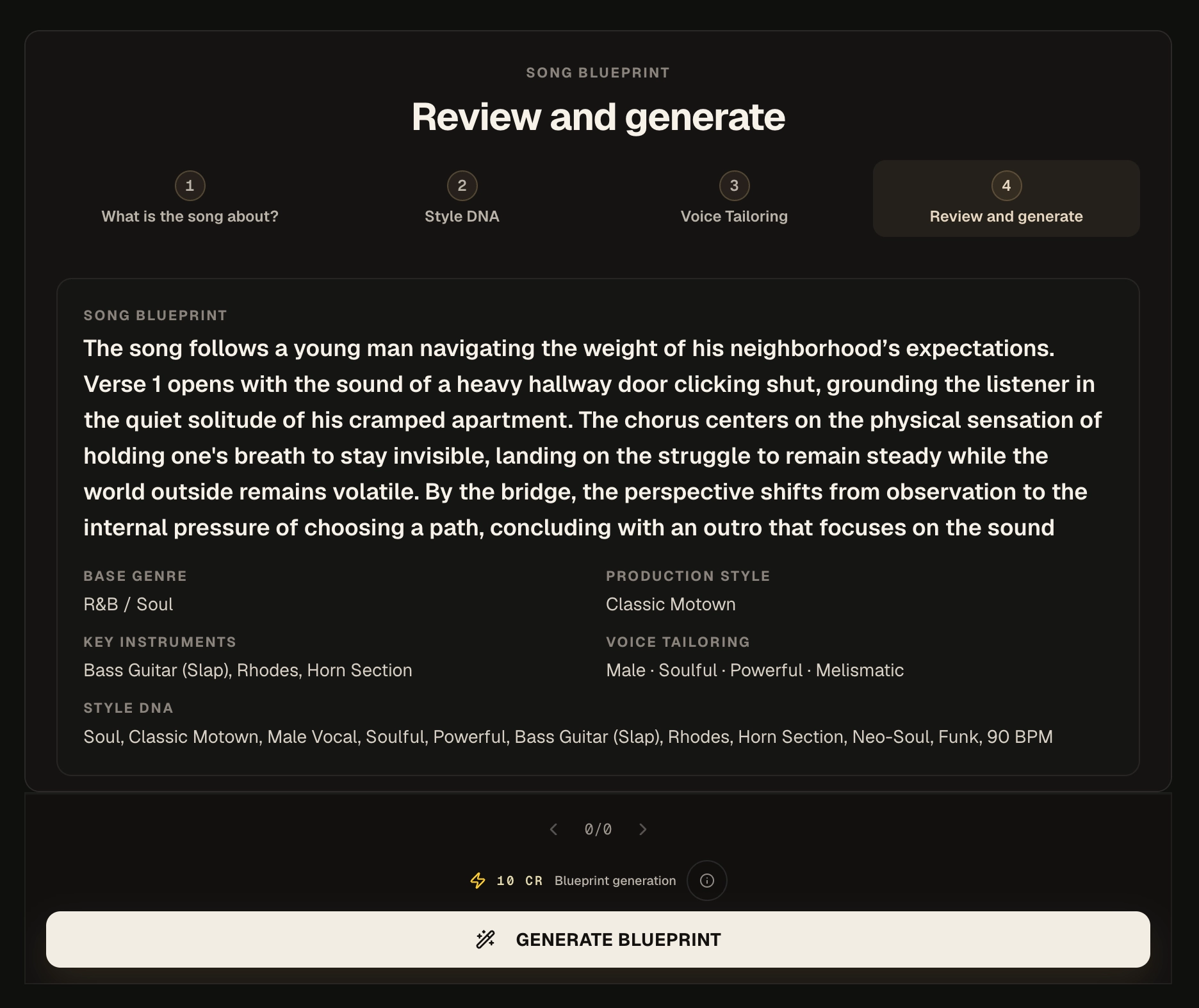 Kordra Music Blueprint generation with song context and production direction